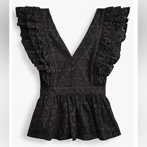 JCrew Black Eyelet Top
